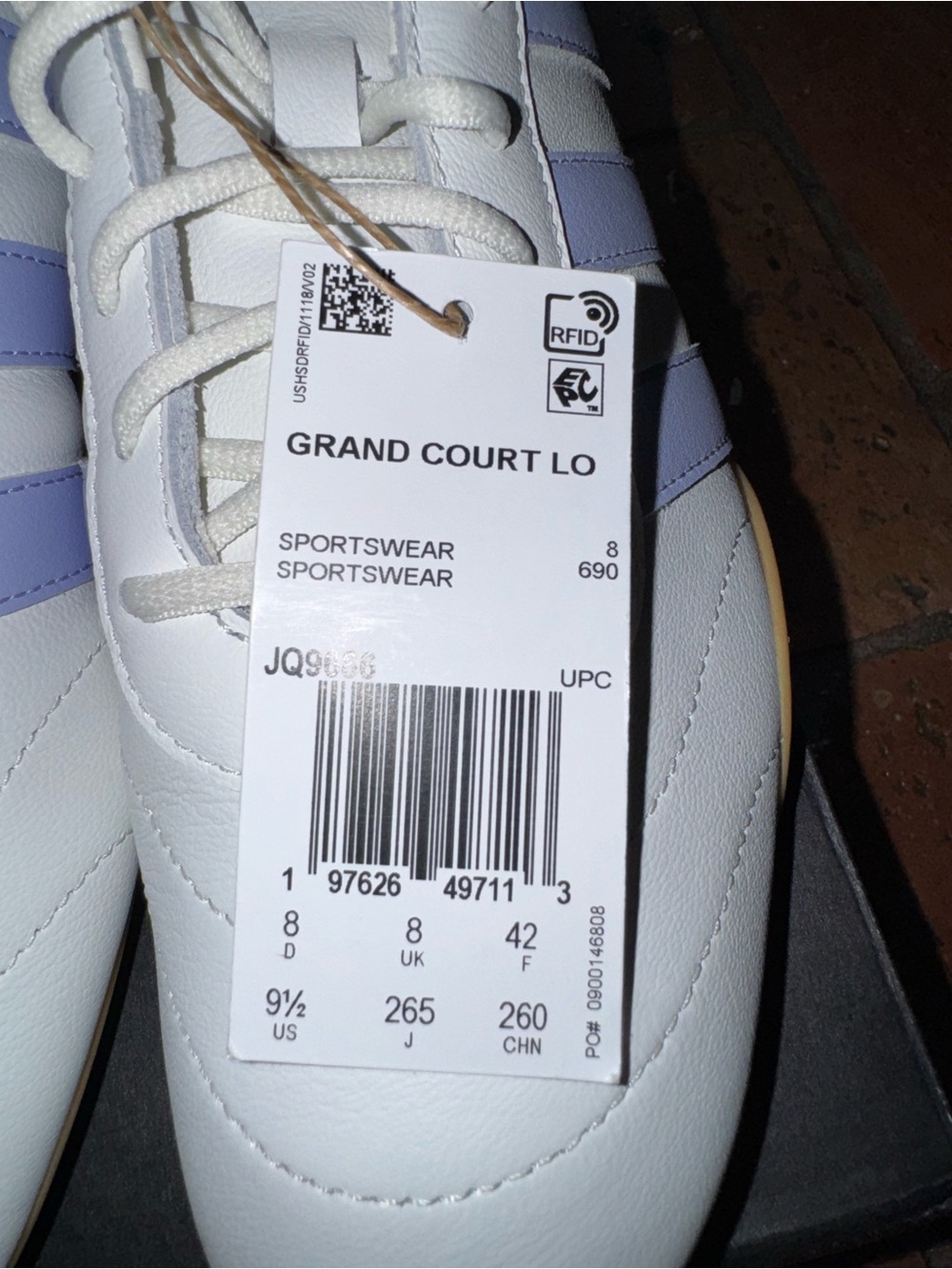 NIB Adidas Grand Court LO White Lavender Sneakers Women’s 9.5 Gum Sole - Picture 7 of 8